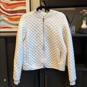 Marine Layer Quilted Cream Bomber Jacket, Size Large
